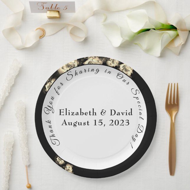 Plato De Papel Rosas elegantes católicos (Boda)