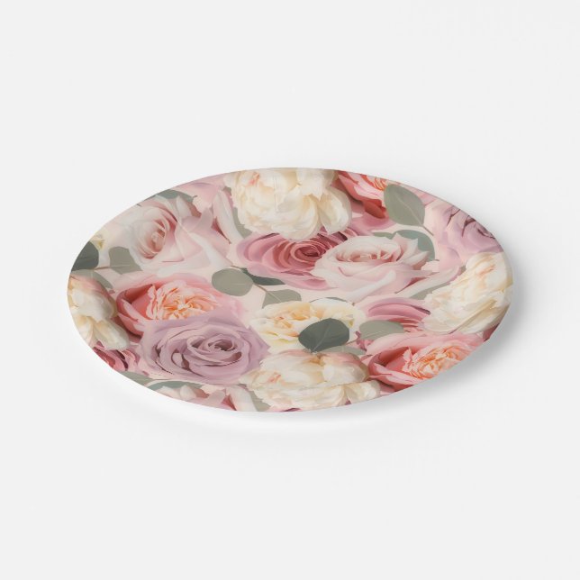 Plato De Papel Rosas elegantes de Shabby con flores rosadas de en (Angular)