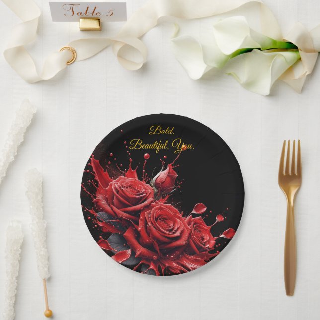 Plato De Papel Rosas en flor - Cumpleaños elegante (Boda)
