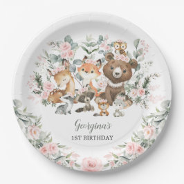 Plato De Papel Rosas Eucalyptus chicas Animales de Woodland Cumpl