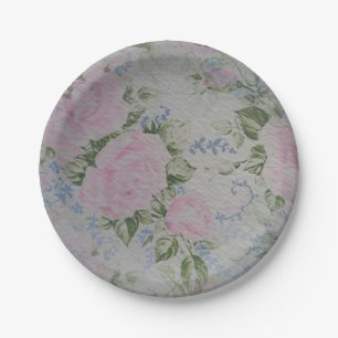 Plato De Papel Rosas Florales Rosadas Vintage