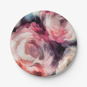 Plato De Papel Rosas flores óleos pintura al óleo abstracto de la