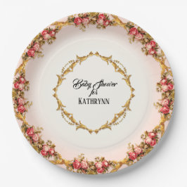Plato De Papel Rosas franceses de Baby Shower vintage en pergamin
