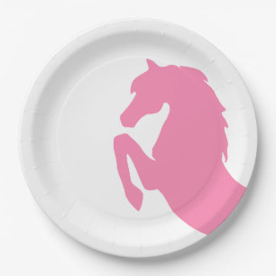 Plato De Papel Rosas fuertes que alzan la silueta del caballo