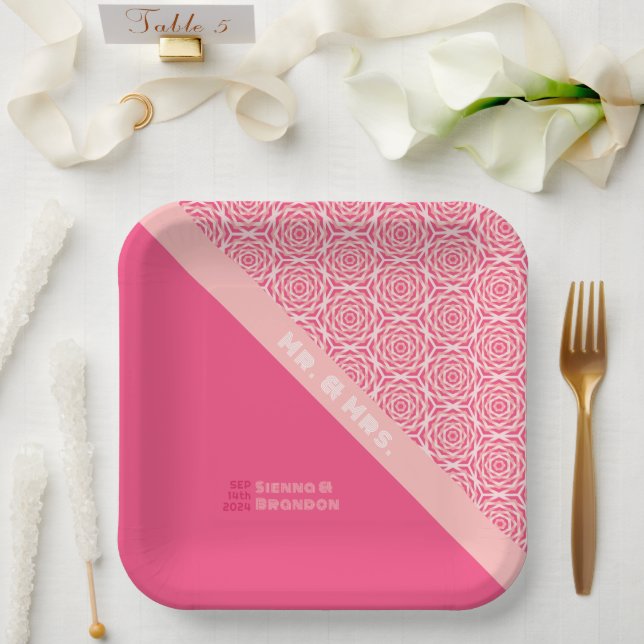 Plato De Papel Rosas geométricos Placas de papel Boda rojo (Boda)