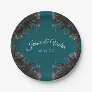 Plato De Papel Rosas Gris turquesa Boda gótico