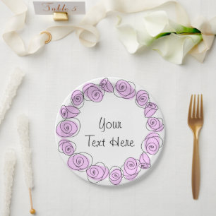 Plato De Papel Rosas Lilac Circle Texto redondo Placas de papel