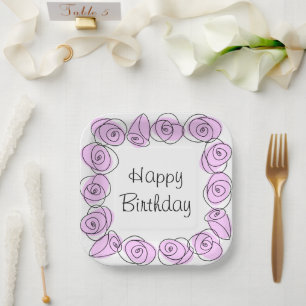 Plato De Papel Rosas Lilac Square Birthday Paper Plate