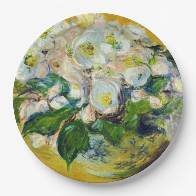 Plato De Papel Rosas navidades (por Claude Monet) (Anverso)