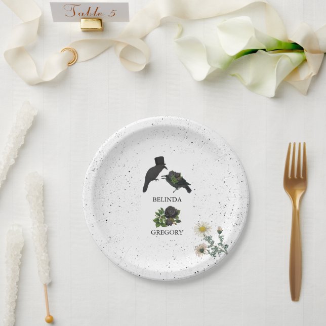 Plato De Papel Rosas negros góticos se vuelven Bodas (Boda)