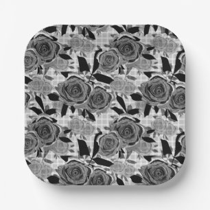 Plato De Papel Rosas negros, rosas, negro y gris