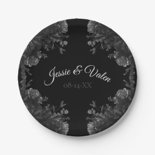 Plato De Papel Rosas negros y grises Boda gótico