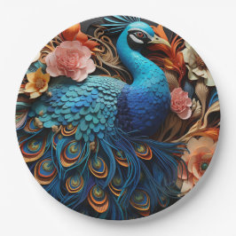 Plato De Papel Rosas Pavo Real Elegantes Bonitas 