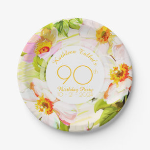 Plato De Papel Rosas Peonies 90th Birthday Party Paper Plate