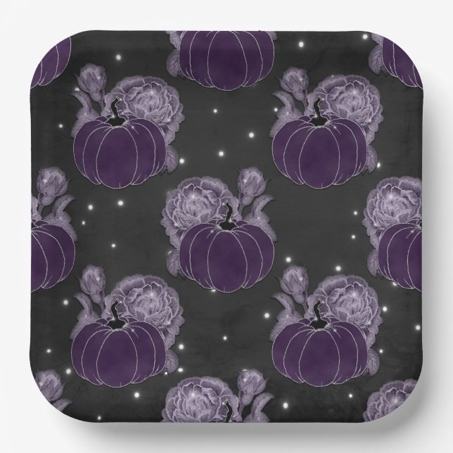 Plato De Papel Rosas PURPLE & BLACK HALLOWEB PUMPKINS (Anverso)