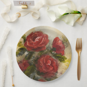 Plato De Papel Rosas Rojas 