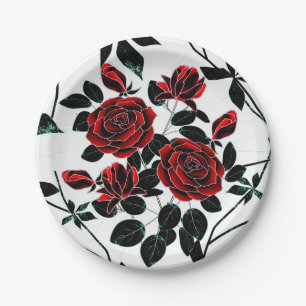 Plato De Papel rosas rojas.
