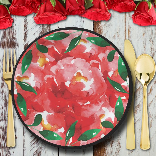 Plato De Papel Rosas Rojas Chic Collage Floral (Chic red roses collage floral paper plates)