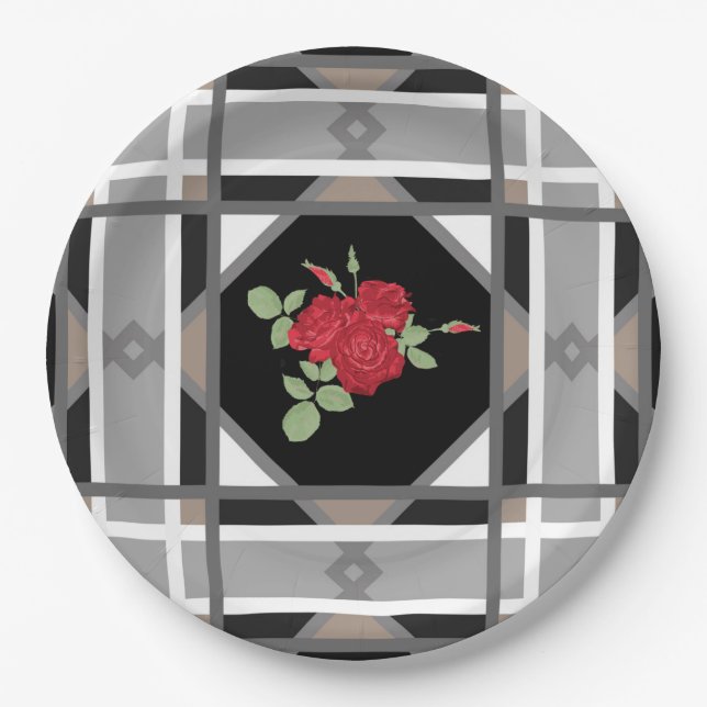 Plato De Papel Rosas rojas, retro (Anverso)