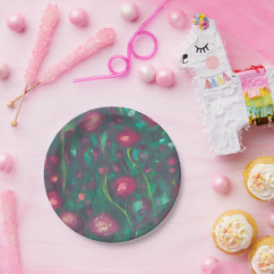 Plato De Papel Rosas rojas silenciadas abstractas