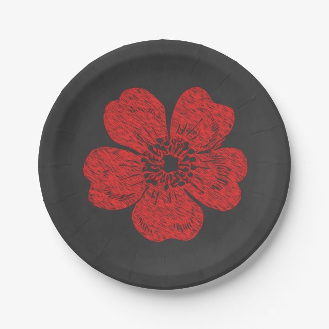 Plato De Papel Rosas Rojas Silvestres Pizarra (Anverso)