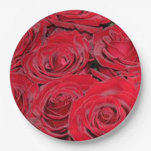 Plato De Papel Rosas Rojas Vibrantes