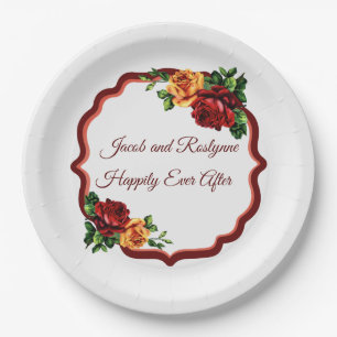 Plato De Papel Rosas rojas y amarillas profundas victorianas