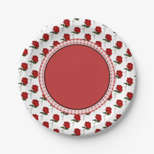Plato De Papel Rosas Rojas y Perlas Fiesta de Boda Floral Elegant