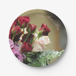 Plato De Papel Rosas Rojo Y Púrpura