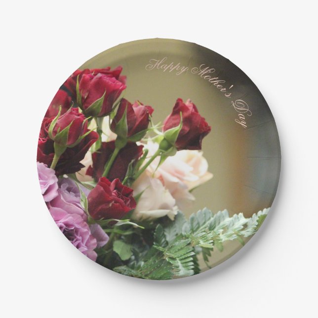 Plato De Papel Rosas Rojo Y Púrpura (Anverso)
