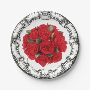 Plato De Papel Rosas rojos del ramo de la apariencia vintage