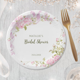 Plato De Papel Rosas Románticas Chic Bridal Shower Floral