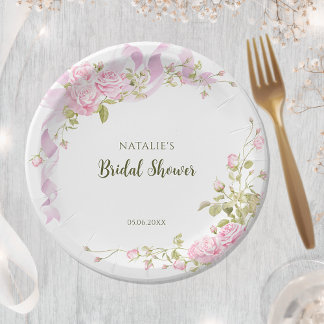Plato De Papel Rosas Románticas Chic Bridal Shower Floral