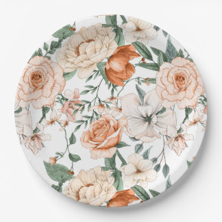 Plato De Papel Rosas románticos peony eucalyptus peach naranja