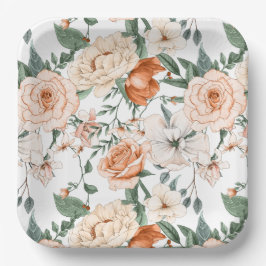 Plato De Papel Rosas románticos peony eucalyptus peach naranja