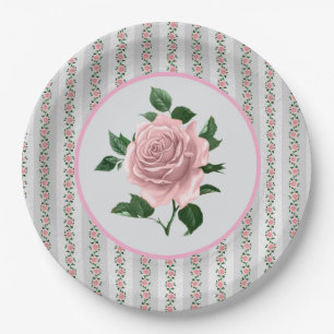 Plato De Papel Rosas rosadas