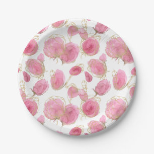 Plato De Papel Rosas rosadas