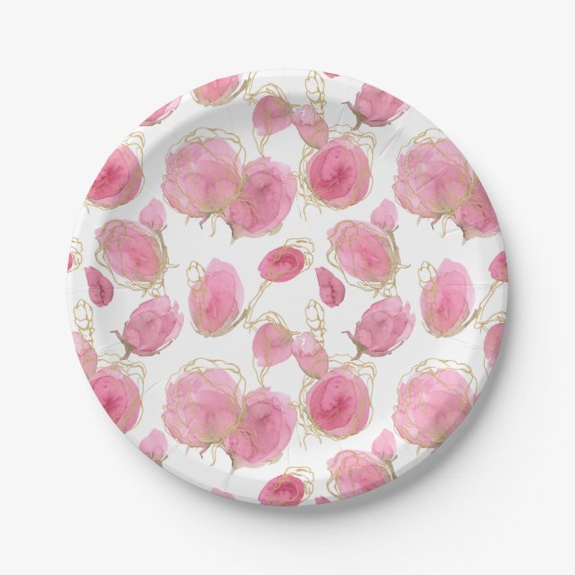 Plato De Papel Rosas rosadas (Anverso)