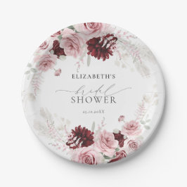 Plato De Papel Rosas rosadas con rubor de Borgoña para la lluvia 