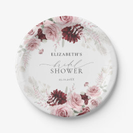 Plato De Papel Rosas rosadas con tono borgoña para lluvia de rega