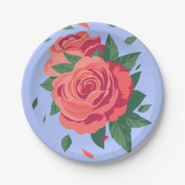 Plato De Papel Rosas rosadas de San Valentín en lila