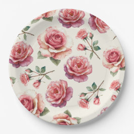 Plato De Papel Rosas rosadas de Shabby para siempre