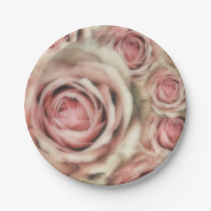 Plato De Papel Rosas rosadas Elegante Fiesta Floral de Despedida 