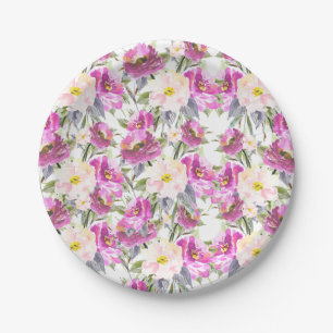Plato De Papel Rosas rosadas Floral