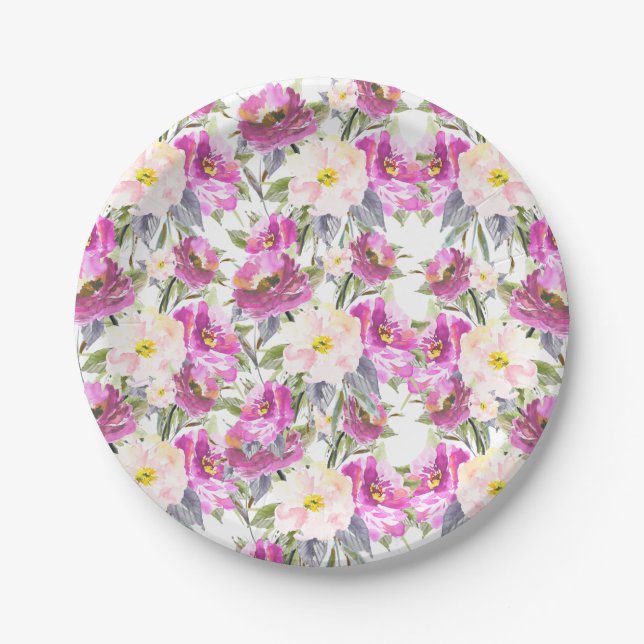 Plato De Papel Rosas rosadas Floral (Anverso)