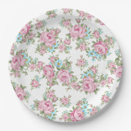 Plato De Papel Rosas rosadas shabby chic vintage antiguo