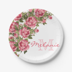 Plato De Papel Rosas rosas rosas rosadas de color rosa vintage No