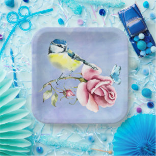 Plato De Papel Rosas rosas rosas y placas de papel para aves