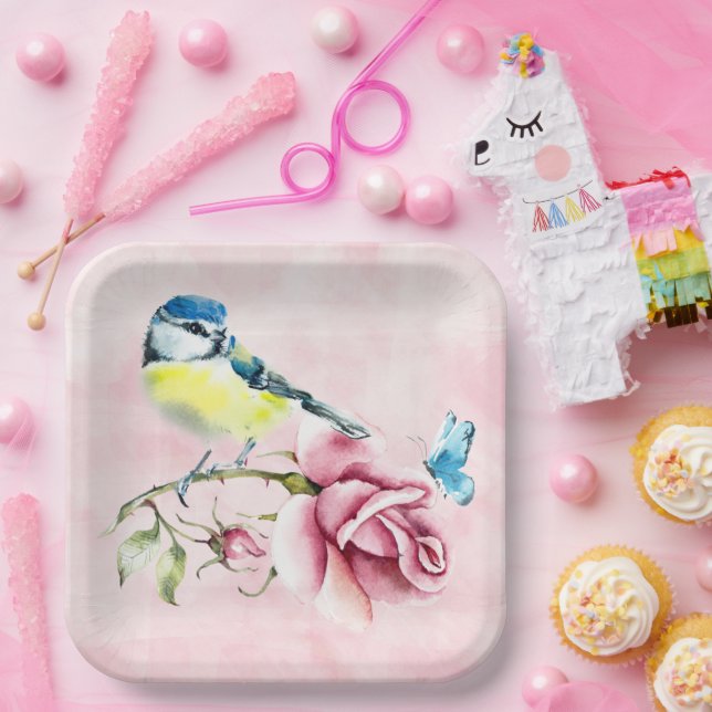 Plato De Papel Rosas rosas rosas y placas de papel para aves (Fiesta)