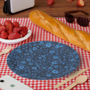 Plato De Papel Rosas salvajes de azul